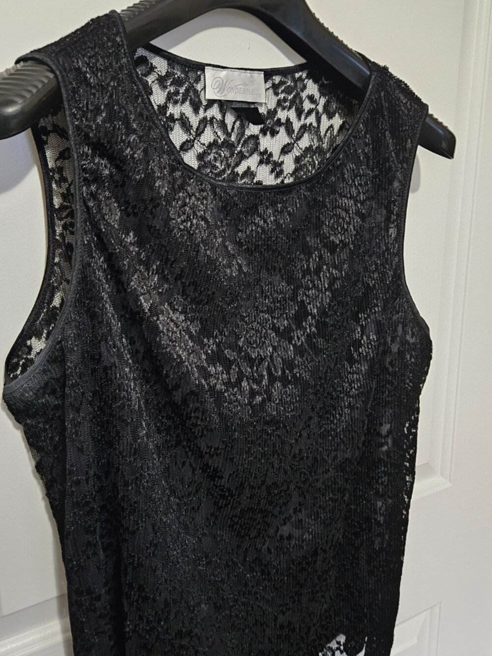 Vintage Wondermaid Plus Size 2X Romantic Black Floral Lace Scalloped Hem Blouse